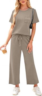 WIHOLL 2 Piece Sets for Women Casual Summer Travel Vacation Outfits Short Sleeve Wide Leg Crop Pants Lounge Sets with Pockets - Image 4