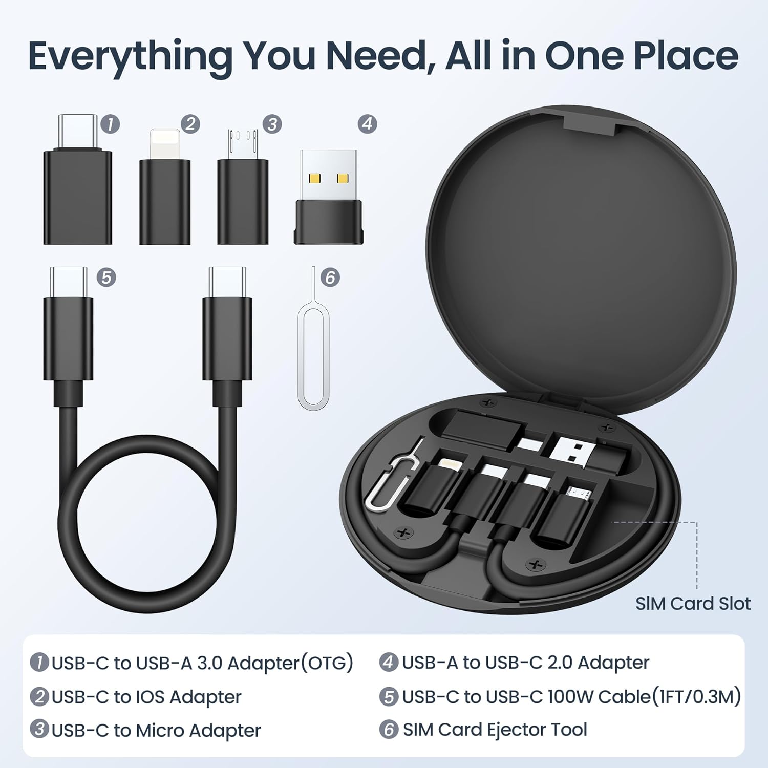 Elebase Multi USB Charger Adapter Kit,Micro USBC Adaptor with 0.3M 100W Charging Cable,Type C to USB 3.0 OTG Converter,USB C to IOS,Portable Box for iPhone 17e Air 16 15 Max Pro,Samsung Galaxy S26 S25 - Image 3