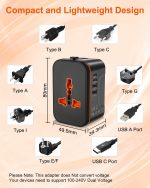 Universal Travel Adapter Worldwide with 2 USB C and 2 USB A Ports, International Travel Plug Adapter Worldwide USB Travel Adaptor All in One Universal Charger Power Adapter for European EU US UK AUS - Image 4