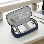 Arae Travel Essentials Tech Pouch Electronics Organizer Case with Removable Dividers for Chargers, Cables & Accessories Portable, Single Layer-L Dark Blue - Image 4