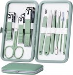 HANTEKAS Manicure Set 10 in 1 Stainless Steel, Nail Clippers Scissors Pedicure Tools Kit - Portable Travel Grooming Kit for Men and Women with Leather Case (Jade Green) - Image 2