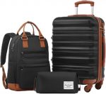 LONG VACATION Luggage Set 4 Piece Luggage Set ABS Hardshell TSA Lock Spinner Wheels Luggage Carry on Suitcase (Black-Brown, 20 INCH(BP/TB)) - Image 2