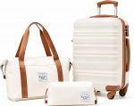 LONG VACATION Suitcase Trolley Hand Carbin Luggage, ABS Hard Shell Suitcase Set Lightweight Luggage Set Travel Bag Suitcase with TSA Lock Travel Bag Spinner Wheels (White-Brown, 20 inch) - Image 2