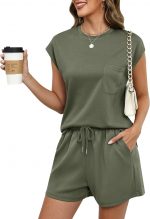 Rapbin Womens Tracksuit Set Two Piece Outfit Loungewear Co ord Sets Casual Summer Cap Sleeve Tops and Shorts Bottoms with Pockets Drawstring - Image 2