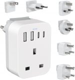 UK to Worldwide Travel Adapter Set, Travel Adaptor Kit with 4 USB Ports (2 USB C), International Plug Adapter with 6 Removable Plug - Image 2
