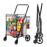 VEVOR Folding Shopping Cart, Jumbo Grocery Cart with Double Baskets, 360° Swivel Wheels, Heavy Duty Utility Cart, 110 LBS Large Capacity Utility Cart for Laundry, Shopping, Grocery, Luggage - Image 2