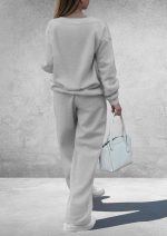 PRETTYGARDEN Casual Winter Two Piece Sets for Women 2026 V Neck Sweatshirt Loose Wide Leg Pants Tracksuit Knit Fall Outfits - Image 3