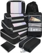 BAGAIL 8 Set Packing Cubes Various Sizes Packing Organizer for Travel Accessories Luggage Carry On Suitcase - Black - Image 2
