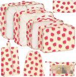 KPX 8 Set Packing Cubes for Travel, Luggage Packing Organizers Accessories Large Toiletries Bag for Clothes Shoes Cosmetics, 8Set-Strawberry, Variety Pack, 8Set-Strawberry - Image 2