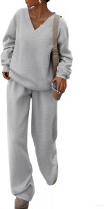 PRETTYGARDEN Casual Winter Two Piece Sets for Women 2026 V Neck Sweatshirt Loose Wide Leg Pants Tracksuit Knit Fall Outfits - Image 2