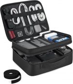 bagsmart Extra Large Double Layer Portable Travel Cable Organiser Bag Electronics Accessories Storage Case for Charger, Adaptors, Kindle, Hard Drives (Black-Lightweight) - Image 2