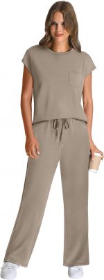WIHOLL 2 Piece Sets for Women Casual Summer Travel Vacation Outfits Cap Sleeve Wide Leg Crop Pants Lounge Sets with Pockets - Image 3
