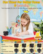 Pomodoro Timer Cube Visual Productivity Flip Timer for Kids Classroom Desk, 5/10/25/50min& Custom Countdown, Silent&Sound Mode Digital Cube for ADHD Study Work School Game Kitchen (Black) - Image 3