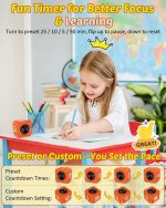 Pomodoro Timer Cube Visual Productivity Flip Timer for Kids Classroom Desk, 5/10/25/50min& Custom Countdown, Silent&Sound Mode Digital Cube for ADHD Study Work School Game Kitchen (Orange) - Image 3