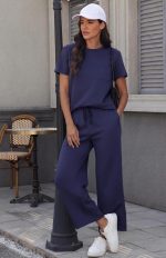 GRECERELLE Airport Two Piece Travel Outfits Set for Women Summer Short Sleeve Casual Crew Neck Tracksuit Womens Full Set Cap Sleeve Tops and Jogging Bottoms with Pockets - Image 3