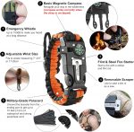aZengear Paracord Survival Bracelet (2 Pack) | Flint Steel Fire Starter, Whistle, Compass, Hiking Accessories, Wild Camping Equipment Kit, Bushcraft, Emergency (Black and Orange) - Image 3
