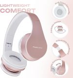 PowerLocus Wireless Bluetooth Over-Ear Stereo Foldable Headphones, Wired Headsets Noise Cancelling with Built-in Microphone for iPhone, Samsung, LG, iPad (Rose Gold) - Image 3