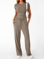 LILLUSORY 2 Piece Lounge Wear Sets for Women UK Summer Cap Sleeve T Shirts Wide Leg Tracksuits Casual Co Ords with Pockets - Image 3