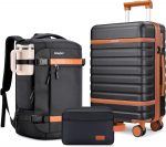 Luggage Sets 3 Piece with Spinner Wheels, Lightweight PC Hardside Suitcase with TSA Lock & YKK Zippers, 20 Inch Carry On Luggage with Travel Bag for Men and Women, Grey, Black, 3 Piece Set - Image 2