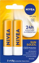 SUMKICA NIVEA Sun Caring Lip Balm Sticks with SPF 30, Duo Pack (2 x 4.8 g)(Imported from Canada) - Image 2