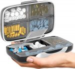 Travel Pill Organizer - Airtight Medicine Case for Traveling Portable Pharmacy Box with Labels Vitamin Container 8 Compartment Supplement Medication Holder Large Capacity Daily (Black) - Image 2