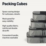 Amazon Essentials 4-Piece Packing Cubes Travel Accessories Set, Luggage Organiser with Double Zip, Mesh Top, 100% Polyester, Medium, Grey (Previously Amazon Basics) - Image 3
