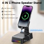 Gifts for Men Women, 5 in 1 Phone Stand with Inductive Bluetooth Speaker - Image 3