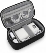 Electronics Organiser Bag, Rigid Travel Tech Pouch Bag with Handle, Waterproof Shockproof Cable Storage Case with Removable Dividers for Chargers, Cords, Power Bank, Hard Drive, Black