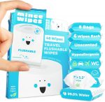 Impossibly Compact Travel Flushable Wipes - 99.5% Water and Aloe - Safe for Sensitive Skin - Travel Essentials for Adults, Kids & Babycare, Unscented, 8 Pack 48 Wipes