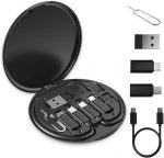 Multi USB Adapter Cable Kit, USB C to iOS Device Adapter Box, Conversion Set USB A & Type C to Male Micro/Type C/iOS Device for Data Transfer, Card Storage, Tray Eject Pin, Phone Holder-Black
