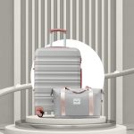 LONG VACATION Luggage Set 4 Piece Luggage Set ABS Hardshell TSA Lock Spinner Wheels Luggage Carry on Suitcase (Grey-Pink, 6 Piece Set) - Image 2