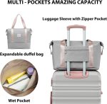 LONG VACATION Luggage Set 4 Piece Luggage Set ABS Hardshell TSA Lock Spinner Wheels Luggage Carry on Suitcase (Grey-Pink, 6 Piece Set) - Image 5