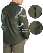 33,000ft Men's Long Sleeve Fishing Shirt Button Down Shirts UPF50+ UV Protection Breathable Roll-UP Sleeves Shirts - Image 2