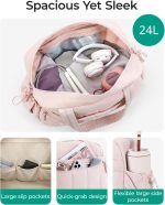 BAGSMART Gym Bag for Woman, Carry on Travel Duffle Bag with Wet Pocket, Water Resistant Weekender Bags for Sports, Trips, Pink - Image 3