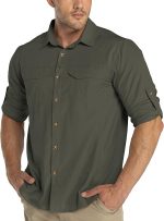 33,000ft Men's Long Sleeve Fishing Shirt Button Down Shirts UPF50+ UV Protection Breathable Roll-UP Sleeves Shirts