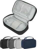 Arae Electronics Organizer Travel Tech Pouch | Canvas Cable Organizer Case for Chargers & Accessories | Portable Single-Layer Storage | 20x12x5.3cm | Black