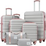 LONG VACATION Luggage Set 4 Piece Luggage Set ABS Hardshell TSA Lock Spinner Wheels Luggage Carry on Suitcase (Grey-Pink, 6 Piece Set)