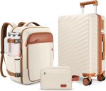 uggage Sets 3 Piece with Spinner Wheels, Lightweight PC Hardside Suitcase with TSA Lock & YKK Zippers, 20 Inch Carry On Luggage with Travel Bag for Men and Women, Beige, 3 Piece Set (20inch