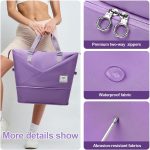 FIORETTO Womens Expandable Travel Bag Duffle Bag with Laptop Compartment, Water Resistant Gym Bag Weekend Bag Overnight Hospital Bag Holdall with Shoes Compartment & Wet Pocket Grey - Image 4