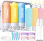 20 Pack Travel Bottles Set, TSA Approved Travel Size Toiletries Containers, Leak Proof Shampoo and Conditioner Bottles, Refillable Travel Essentials Toiletry Bottles (Light Color)
