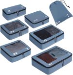 ECOHUB Packing Cubes for Suitcase 7 PCS Travel Organiser Packing Bags Recycled PET Eco Friendly Travel Accessories Shoes Bags Storage Bag Luggage Organiser Pouch(Blue)