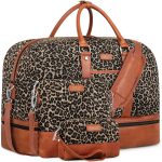 Weekender Bag for Women, Large Overnight Bag Canvas Travel Duffel Bag Carry On Tote with Shoe Compartment 21" 3Pcs Set